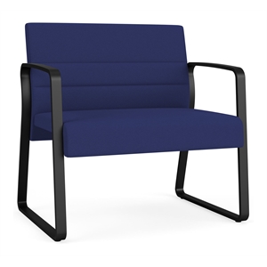 Waterfall Reception Waiting Sled Base Bariatic Chair / Black Steel / Blue