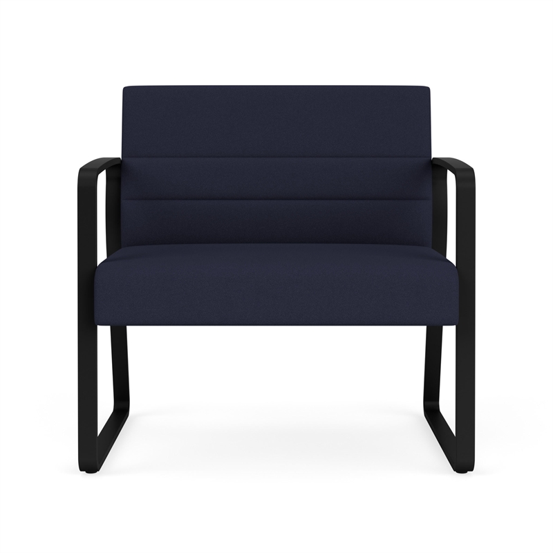 Waterfall Reception Waiting Sled Base Bariatic Chair / Black Steel / Navy Blue