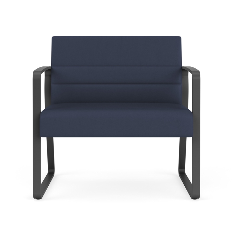 Waterfall Reception Waiting Sled Base Bariatic Chair / Charcoal Steel / Blue