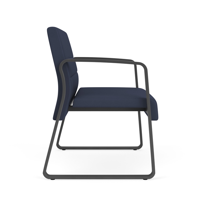 Waterfall Reception Waiting Sled Base Bariatic Chair / Charcoal Steel / Blue