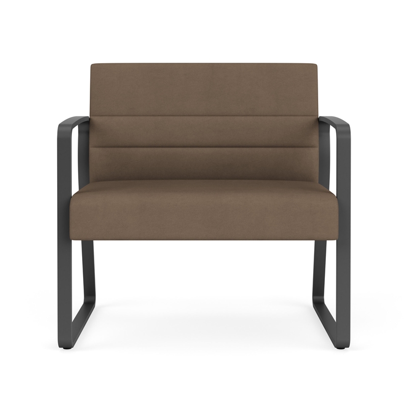 Waterfall Reception Waiting Sled Base Bariatic Chair / Charcoal Steel / Brown