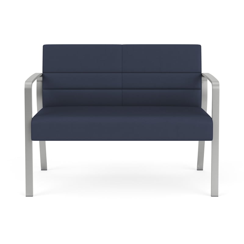 Waterfall Reception Waiting Room Healthcare Loveseat / Silver Steel / Blue