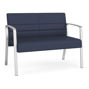 Waterfall Reception Waiting Room Healthcare Loveseat / Silver Steel / Blue