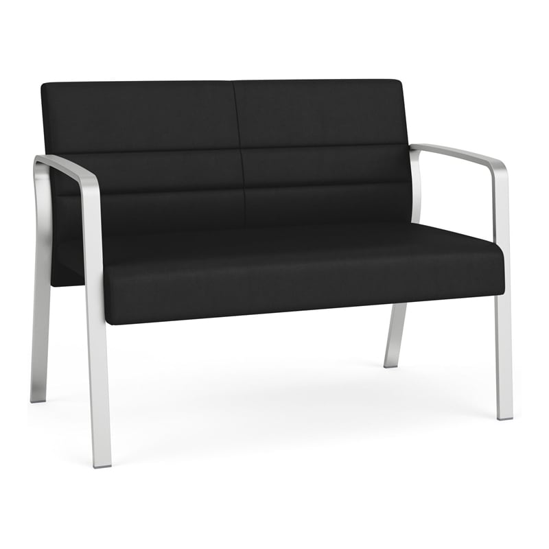 Waterfall Reception Waiting Room Healthcare Loveseat / Silver Steel / Black