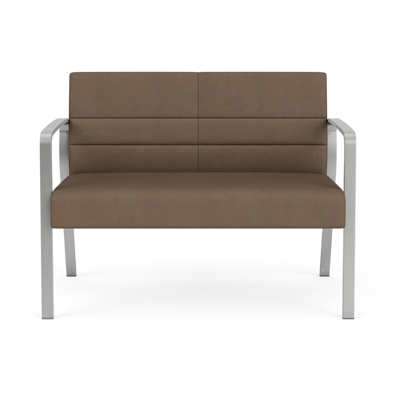 Waterfall Reception Waiting Room Healthcare Loveseat / Silver Steel / Brown