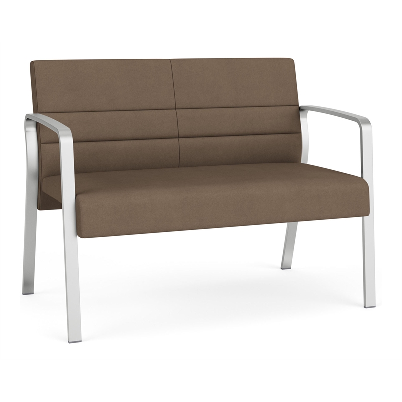Waterfall Reception Waiting Room Healthcare Loveseat / Silver Steel / Brown
