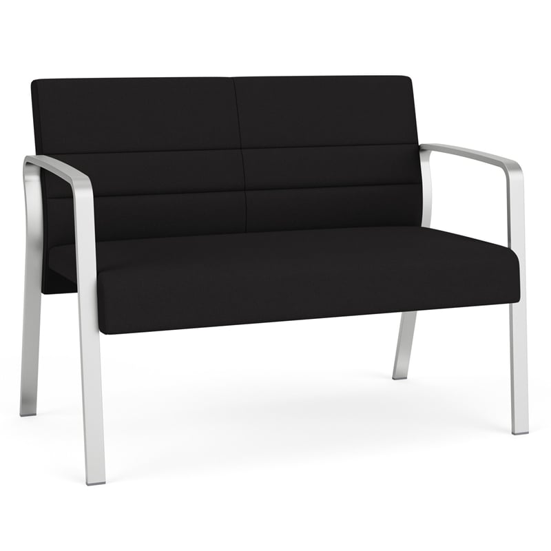 Waterfall Reception Waiting Room Healthcare Loveseat / Silver Steel / Black
