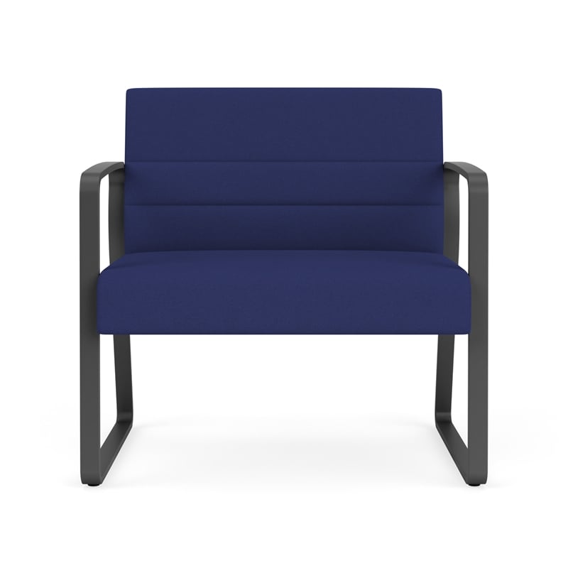 Waterfall Reception Waiting Sled Base Bariatic Chair / Charcoal Steel / Blue