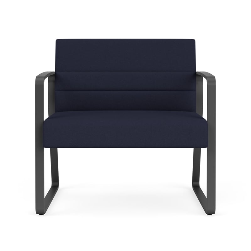 Waterfall Reception Sled Base Bariatic Chair / Charcoal Steel / Navy Blue