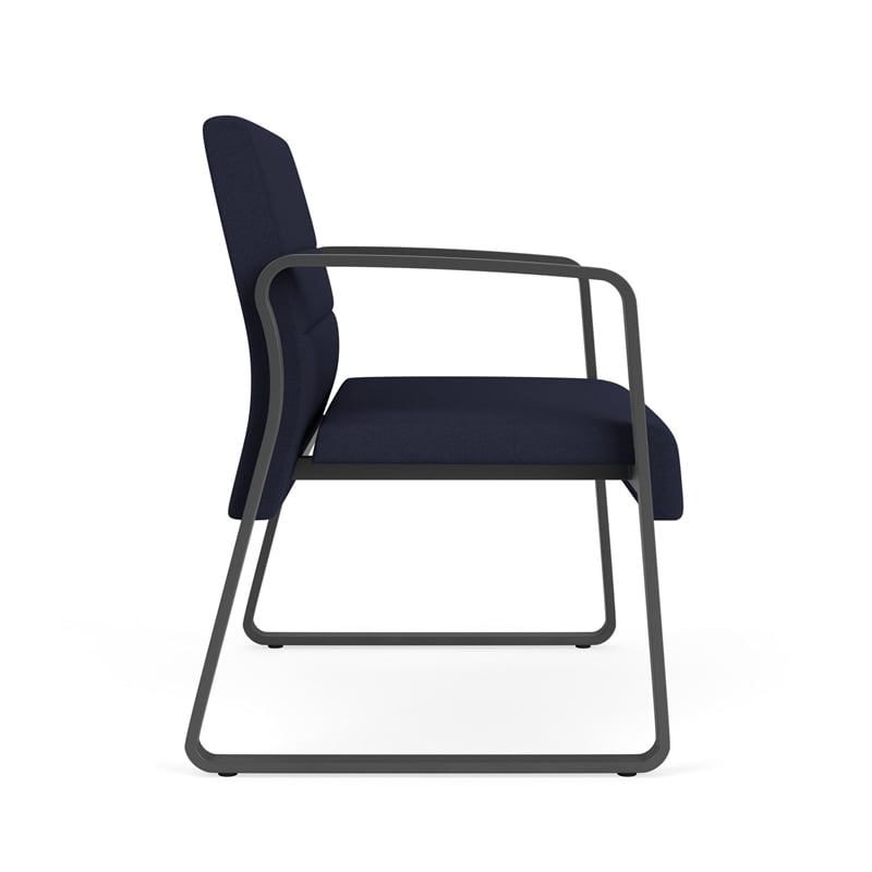 Waterfall Reception Sled Base Bariatic Chair / Charcoal Steel / Navy Blue