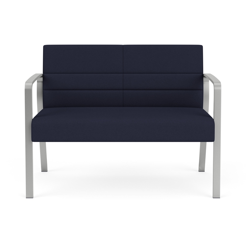 Waterfall Reception Waiting Room Healthcare Loveseat / Silver Steel / Navy Blue
