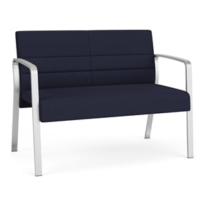 Waterfall Reception Waiting Room Healthcare Loveseat / Silver Steel / Navy Blue