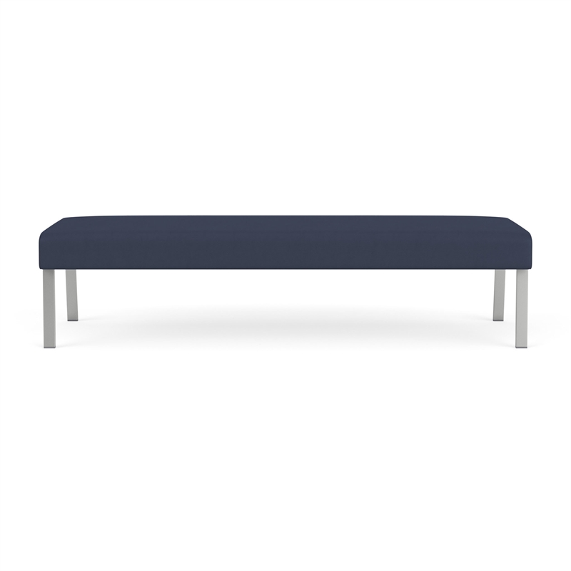 Waterfall Reception Waiting Room Healthcare 3-Seat Bench / Silver Steel / Blue
