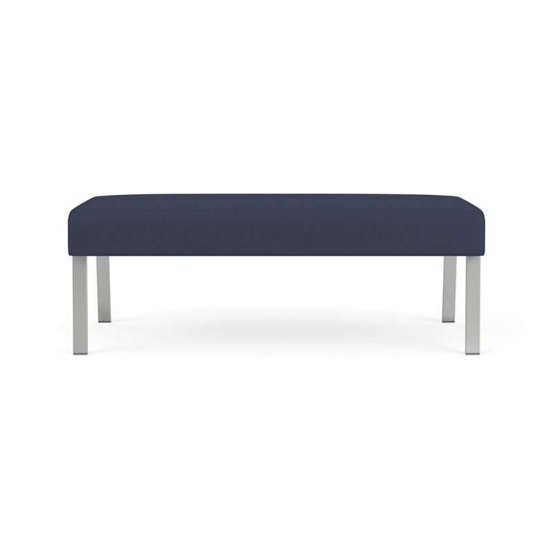 Waterfall Reception Waiting Room Healthcare 2-Seat Bench / Silver Steel / Blue