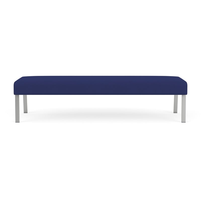 Waterfall Reception Waiting Room Healthcare 3-Seat Bench / Silver Steel / Blue