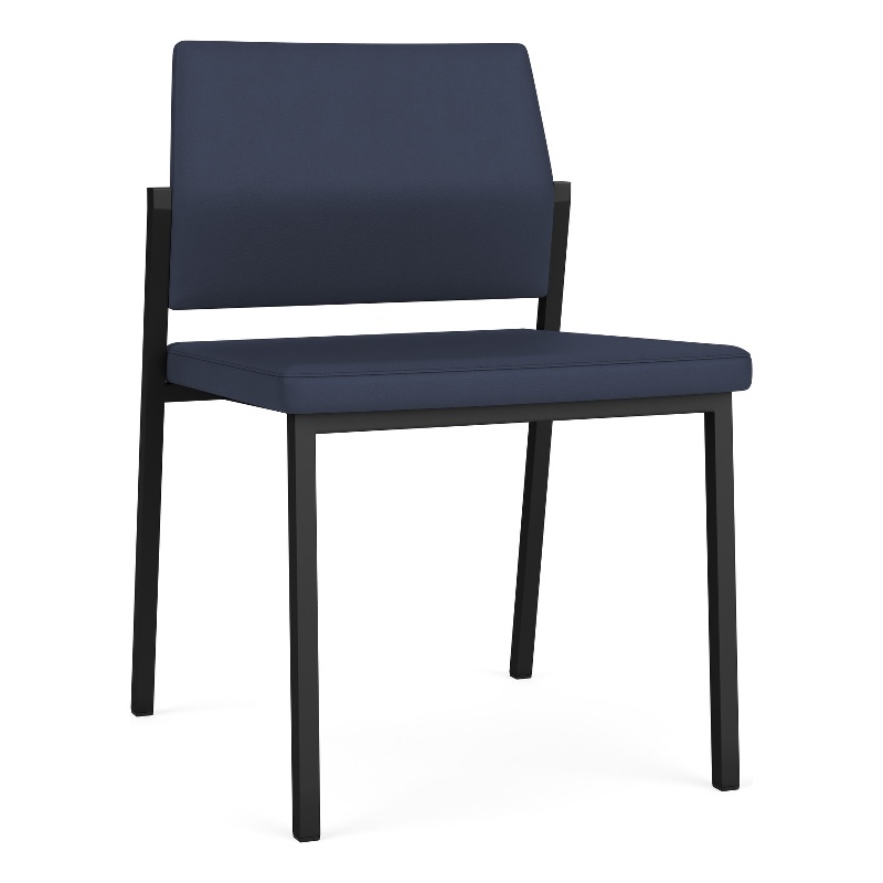 Avon Reception Waiting Armless Chair UPH Seat Back / Black Steel / Blue