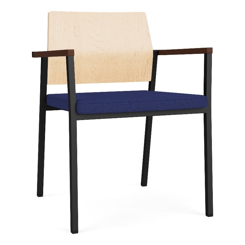 Avon Reception Guest Chair UPH Seat HPL Back / Black Steel / Natural / Blue