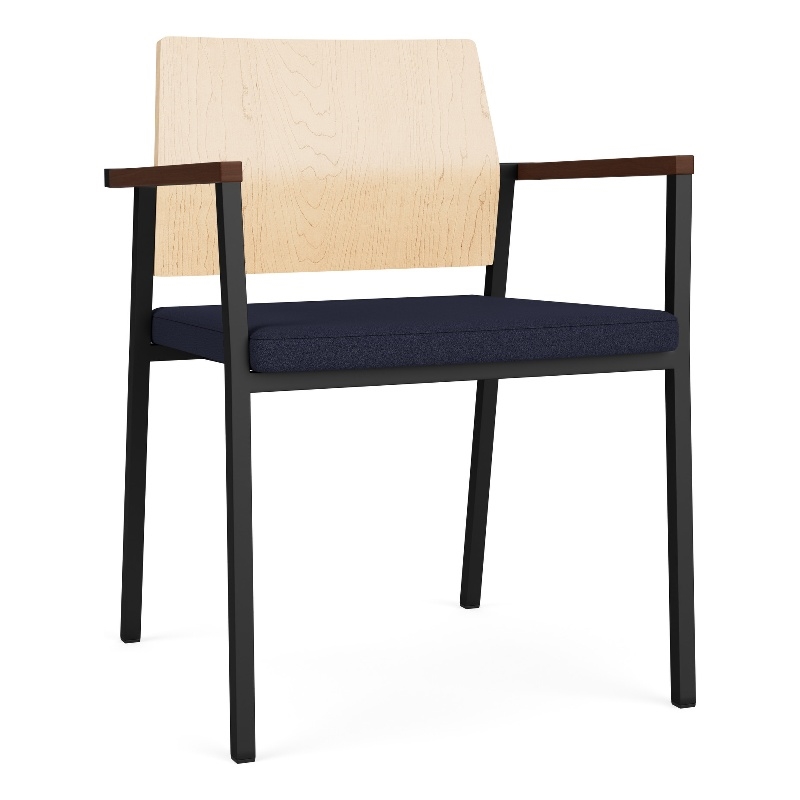 Avon Reception Guest Chair UPH Seat HPL Back / Black Steel / Natural / Navy Blue