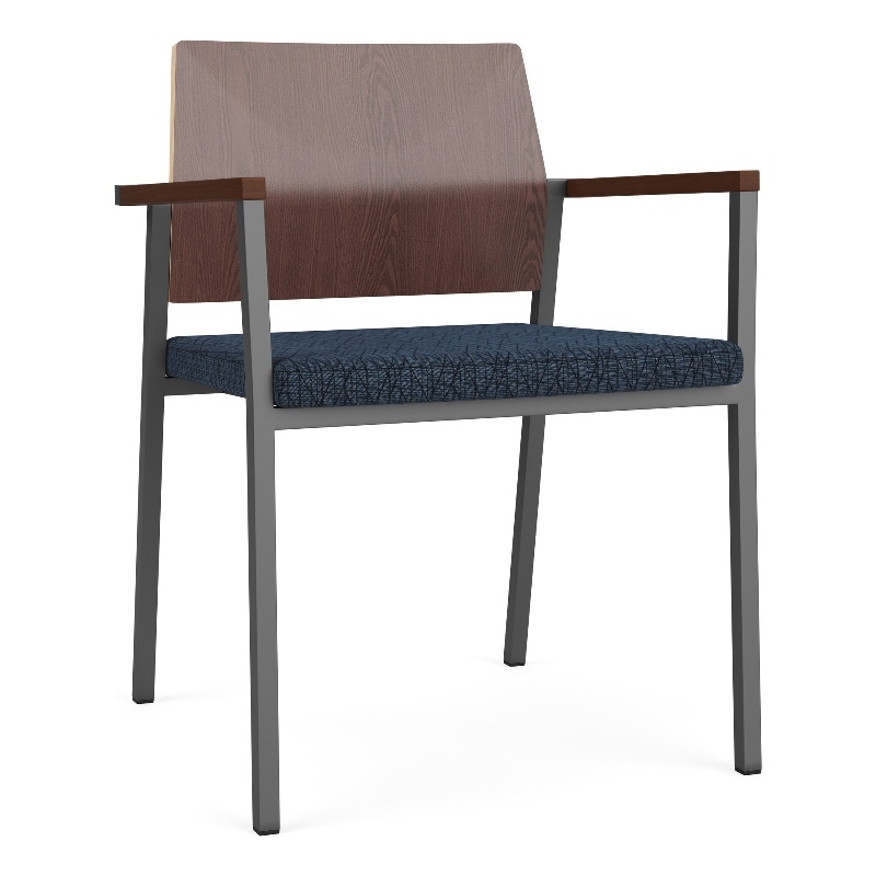 Avon Reception Guest Chair UPH Seat HPL Back / Charcoal Steel / Walnut / Blue
