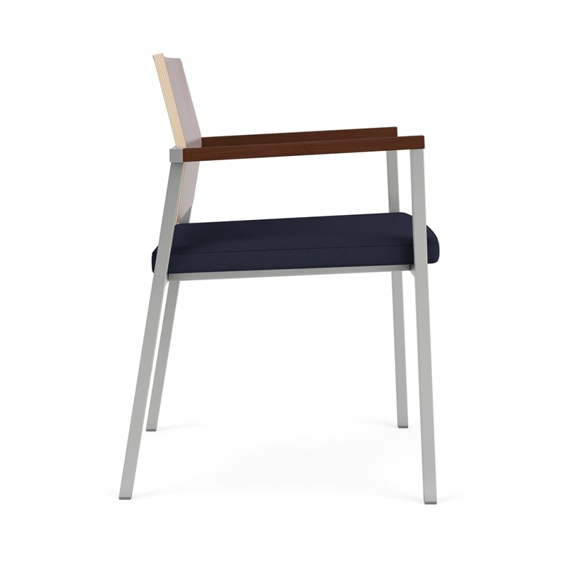 Avon Reception Guest Chair UPH Seat HPL Back / Silver / Mahogany / Navy Blue