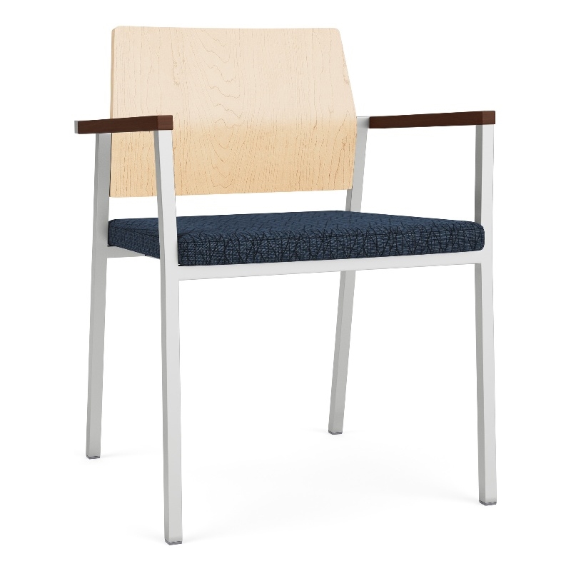 Avon Reception Guest Chair UPH Seat HPL Back / Silver Steel / Natural / Blue