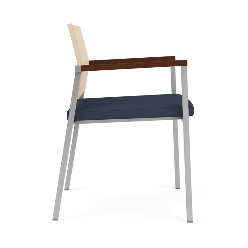 Avon Reception Guest Chair UPH Seat HPL Back / Silver Steel / Natural / Blue