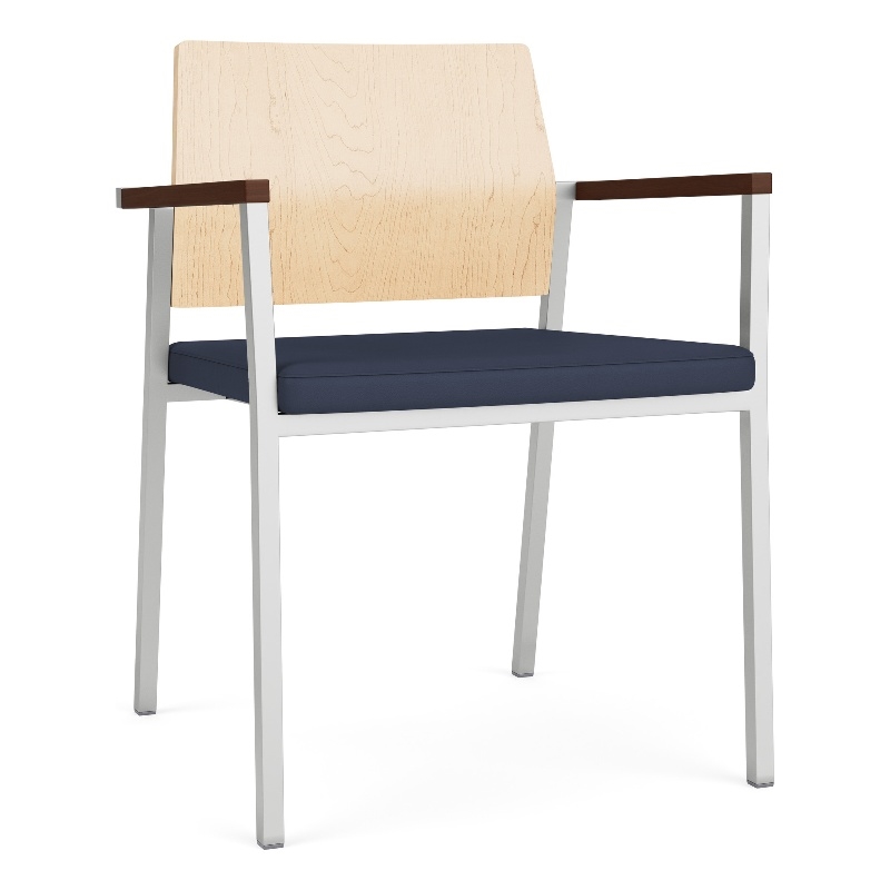 Avon Reception Guest Chair UPH Seat HPL Back / Silver Steel / Natural / Blue