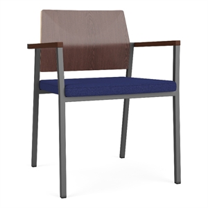 avon reception guest chair uph seat hpl back / charcoal steel / walnut / blue