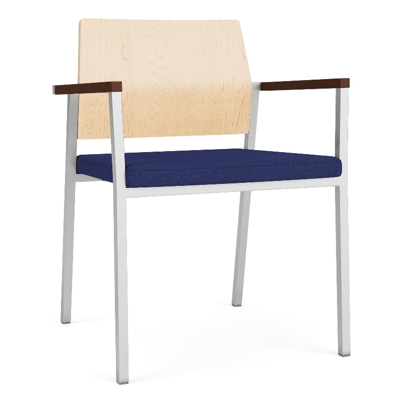 Avon Reception Guest Chair UPH Seat HPL Back / Silver Steel / Natural / Blue