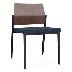 avon reception armless chair uph seat hpl back / black steel / walnut / blue