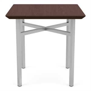 Avon Reception Waiting Square End Table 20x20&quot HPL Top / Silver Steel / Walnut