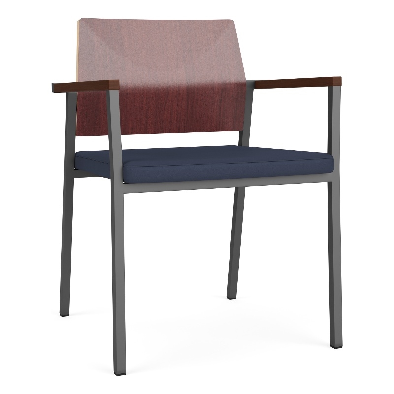 Avon Reception Guest Chair UPH Seat HPL Back / Charcoal Steel / Mahogany / Blue
