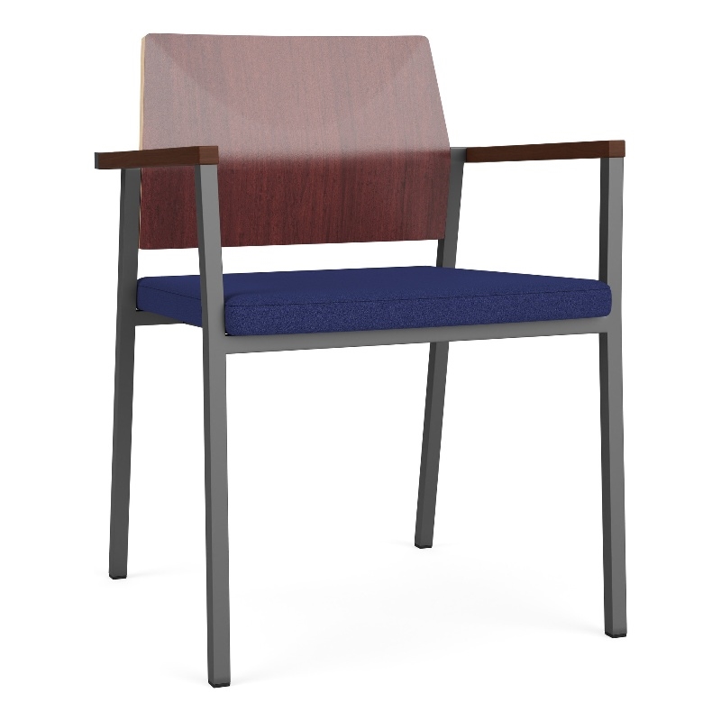 Avon Reception Guest Chair UPH Seat HPL Back / Charcoal Steel / Mahogany / Blue