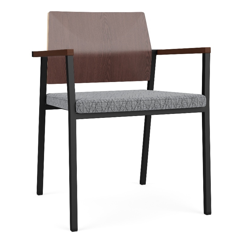 Avon Reception Guest Chair UPH Seat HPL Back / Black Steel / Walnut / Gray