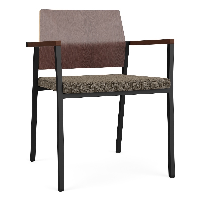 Avon Reception Guest Chair UPH Seat HPL Back / Black Steel / Walnut / Brown