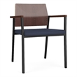 Avon Reception Guest Chair UPH Seat HPL Back / Black Steel / Walnut / Blue