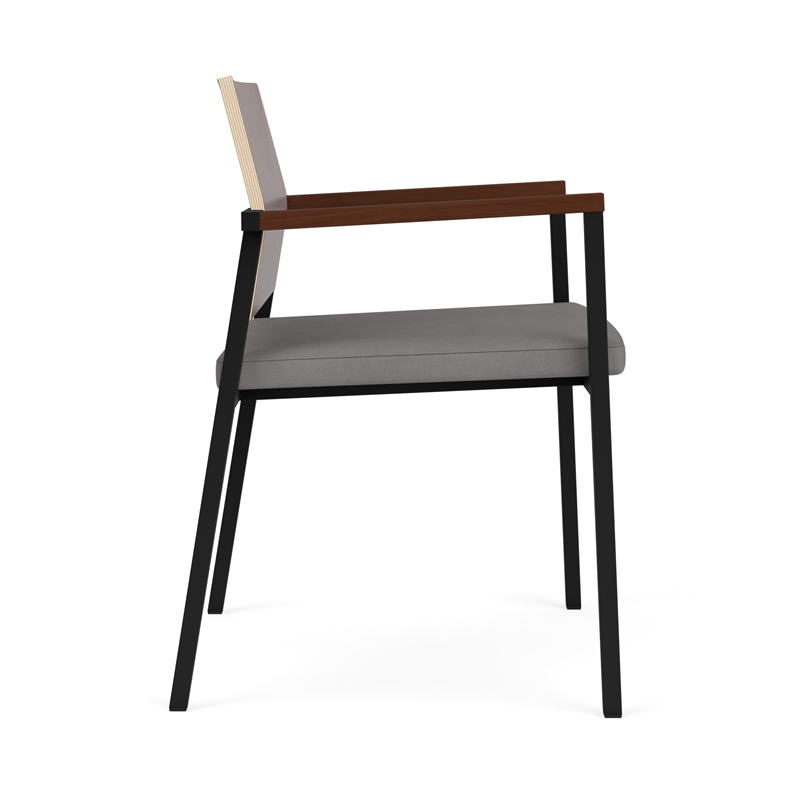 Avon Reception Guest Chair UPH Seat HPL Back / Black Steel / Walnut / Gray