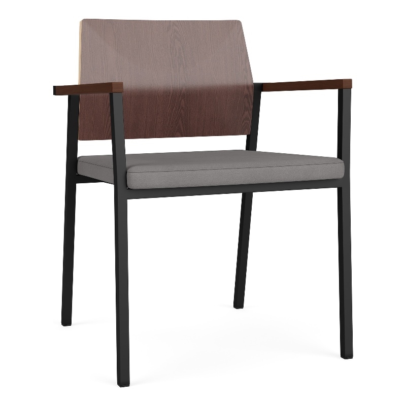 Avon Reception Guest Chair UPH Seat HPL Back / Black Steel / Walnut / Gray
