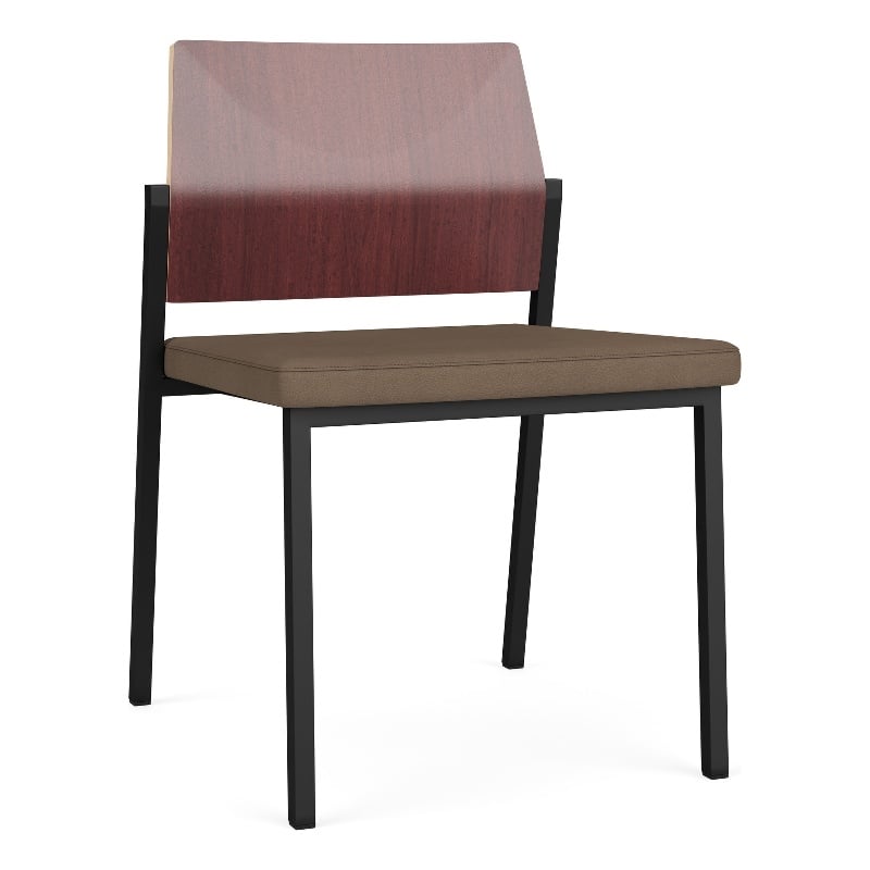 Avon Reception Armless Chair UPH Seat HPL Back / Black Steel / Mahogany / Brown