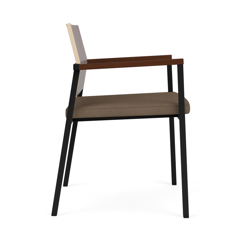 Avon Reception Guest Chair UPH Seat HPL Back / Black Steel / Walnut / Brown