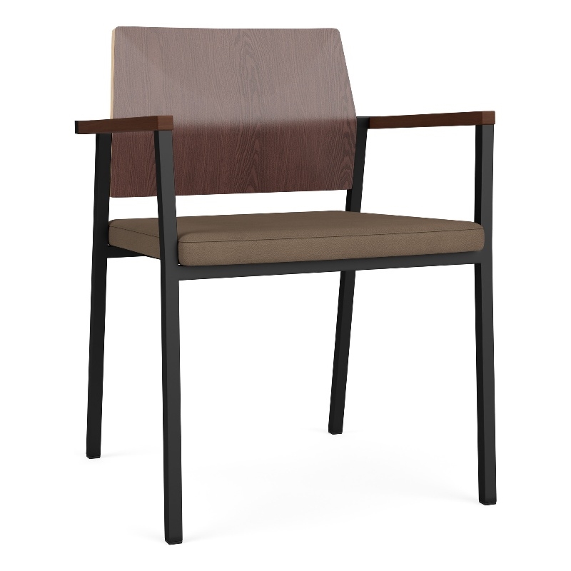 Avon Reception Guest Chair UPH Seat HPL Back / Black Steel / Walnut / Brown