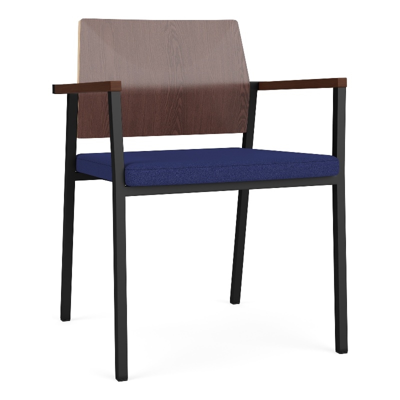 Avon Reception Guest Chair UPH Seat HPL Back / Black Steel / Walnut / Blue
