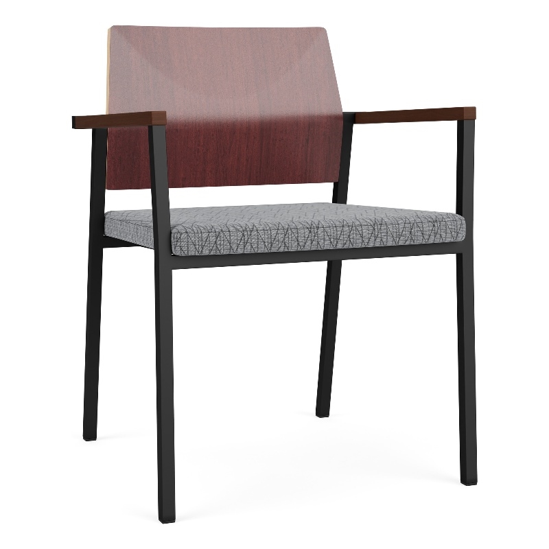 Avon Reception Guest Chair UPH Seat HPL Back / Black Steel / Mahogany / Gray