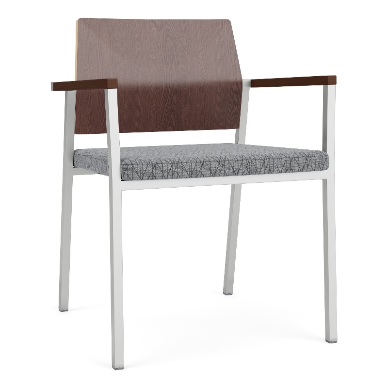 Avon Reception Guest Chair UPH Seat HPL Back / Silver Steel / Walnut / Gray