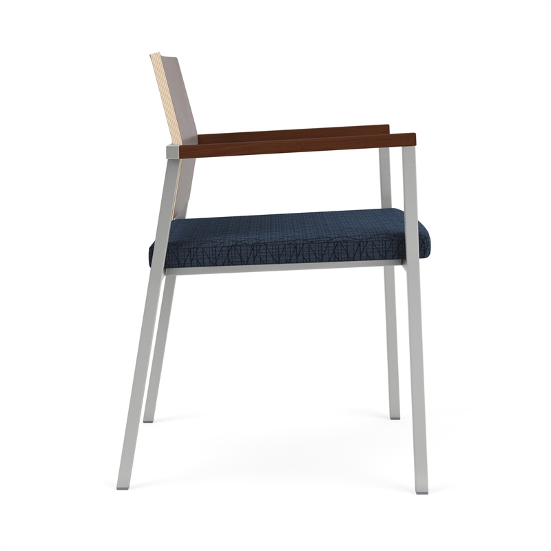 Avon Reception Guest Chair UPH Seat HPL Back / Silver Steel / Walnut / Blue