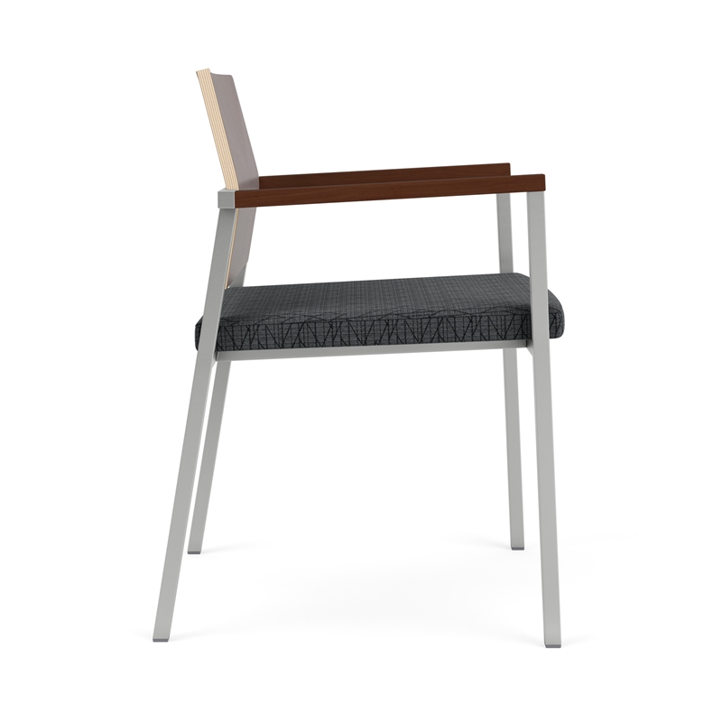 Avon Reception Guest Chair UPH Seat HPL Back / Silver Steel / Walnut / Dark Gray