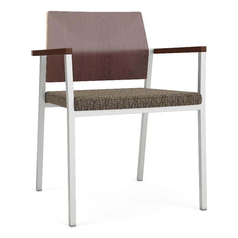 Avon Reception Guest Chair UPH Seat HPL Back / Silver Steel / Walnut / Brown