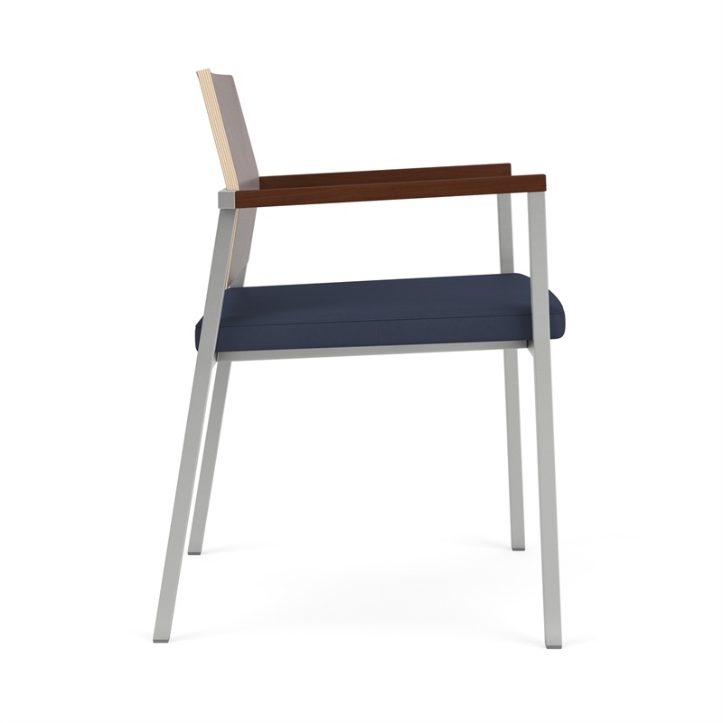 Avon Reception Guest Chair UPH Seat HPL Back / Silver Steel / Walnut / Blue