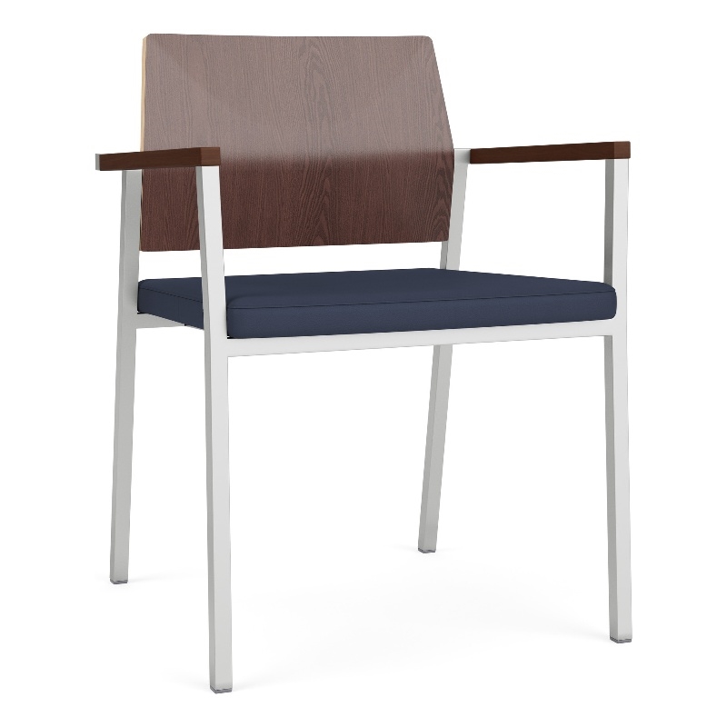 Avon Reception Guest Chair UPH Seat HPL Back / Silver Steel / Walnut / Blue