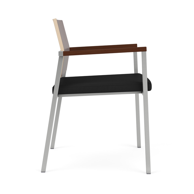 Avon Reception Guest Chair UPH Seat HPL Back / Silver Steel / Walnut / Black